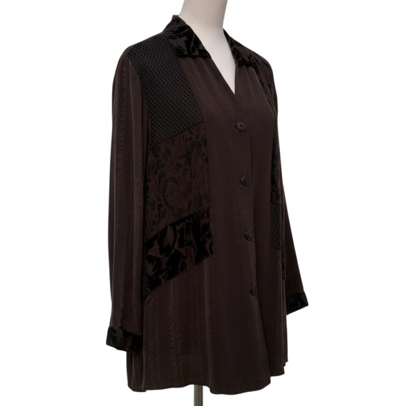 Neil David Tops - VTG 90s Neil David Patchwork Shirt M Brown Velvet Burnout Silk Blend Artsy Tunic